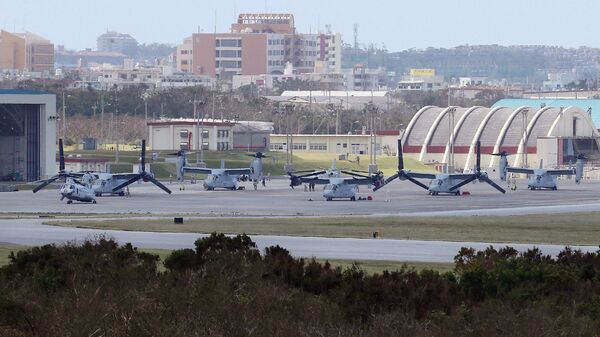 Самолеты США MV-22 Osprey на военной базе Футэмма, остров Окинава
