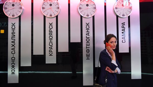 Фрагмент стенда компании Роснефть в Экспофоруме накануне открытия Санкт-Петербургского международного экономического форума 2017