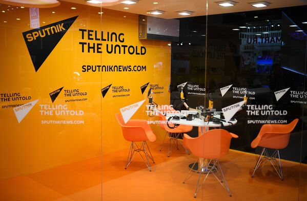 Студия радио Sputnik в Экспофоруме накануне открытия Санкт-Петербургского международного экономического форума 2017.