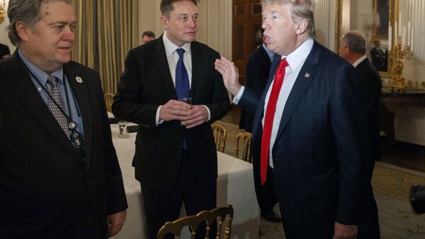 Дональд Трамп, Илон Маск и Стив Бэннон во время встречи в Белом доме