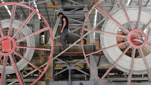 На участке смешивания базальта и гипса для производства цемента на цементном заводе в пригороде сирийского города Тартуса