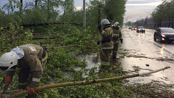 Сотрудники МЧС устраняют последствия урагана в городе Нижний Тагил Свердловской области. 4 июня 2017