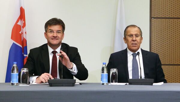 Министр иностранных дел РФ Сергей Лавров и министр иностранных дел Словакии Мирослав Лайчак во время встречи в Калининграде. 6 июня 2017