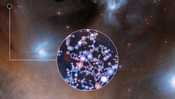 Так художник представил себе молекулы метил-изоцианата в протопланетном диске еще не родившейся звезды