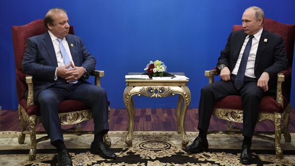Президент РФ Владимир Путин и премьер-министр Пакистана Наваз Шариф (слева) во время встречи