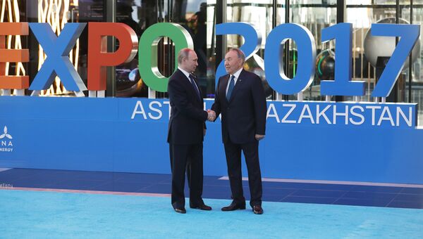 Владимир Путин и Нурсултан Назарбаев на открытии международной специализированной выставки Астана ЭКСПО 2017. 9 июня 2017