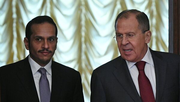 Министр иностранных дел РФ Сергей Лавров и министр иностранных дел Катара Мухаммед Аль Тани во время встречи в Москве. 10 июня 2017
