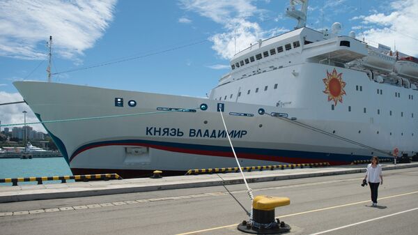 Круизный лайнер Князь Владимир в порту города Сочи