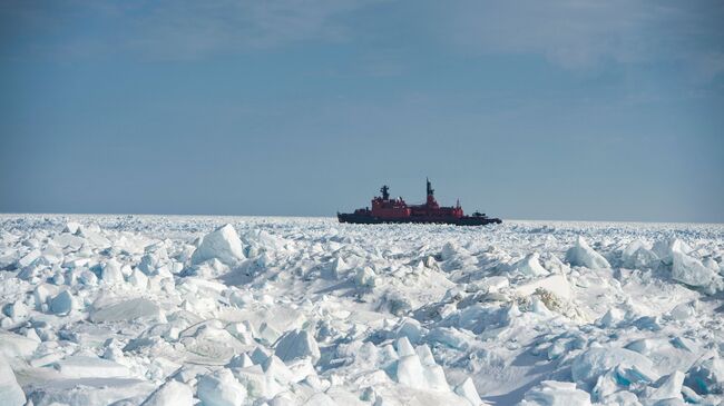 Атомный ледокол во время арктической экспедиции. Архивное фото
