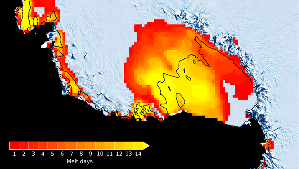 Карта ледников Западной Антарктиды, таявших прошлым летом