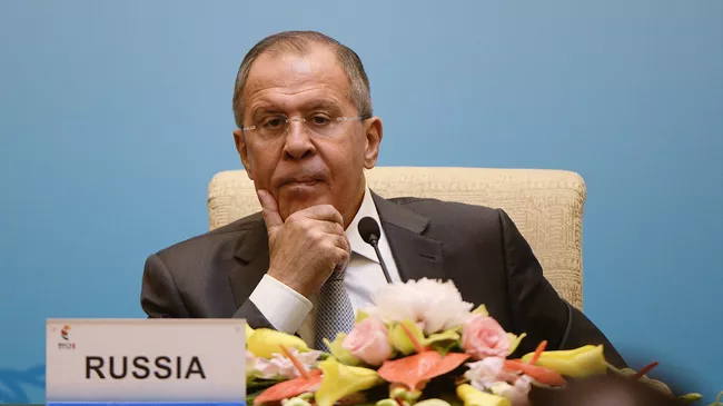 Министр иностранных дел России Сергей Лавров на пресс-конференции глав МИД стран БРИКС. 19 июня 2017