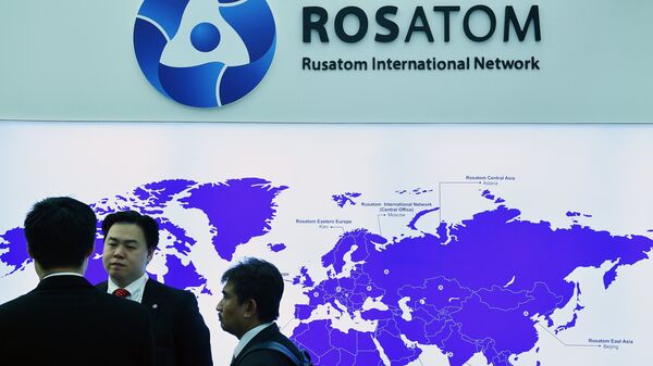 Стенд государственной корпорации по атомной энергии Росатом на IX Международном форуме Атомэкспо в Москве. Архивное фото