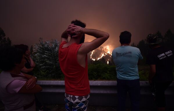 Жители деревни Мега Фандейра наблюдают за лесными пожарами