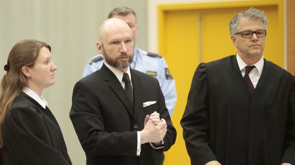 Террорист Андерс Брейвик в Апелляционном суде Боргартинга в Норвегии