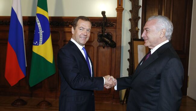 Председатель правительства РФ Дмитрий Медведев и президент Бразилии Мишел Темер. 21 июня 2017