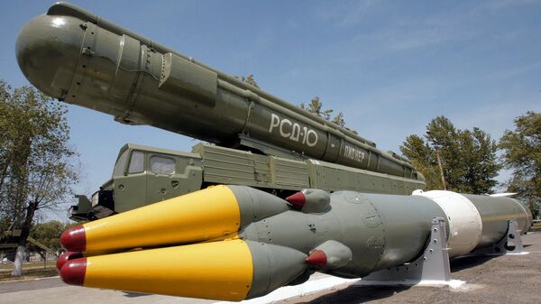Ракетный комплекс средней дальности РСД-10 в музее на полигоне Капустин Яр. Архивное фото.