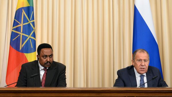 Сергей Лавров во время переговоров с главой МИД Эфиопии Воркнехом Гебейеху. 26 июня 2017