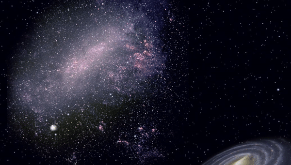 Так художник представил то, как взрывы сверхновых выбрасывают звезды из спутника Млечного Пути