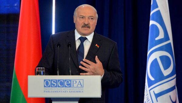 Президент Белоруссии Александр Лукашенко на открытии 26-й ежегодной сессии Парламентской ассамблеи ОБСЕ в Минске. 5 июля 2017