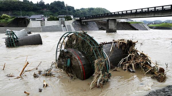 Последствия ливней в городе Хита в префектуре Оита