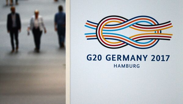 В выставочном центре Hamburg Messe в Гамбурге накануне саммита G20