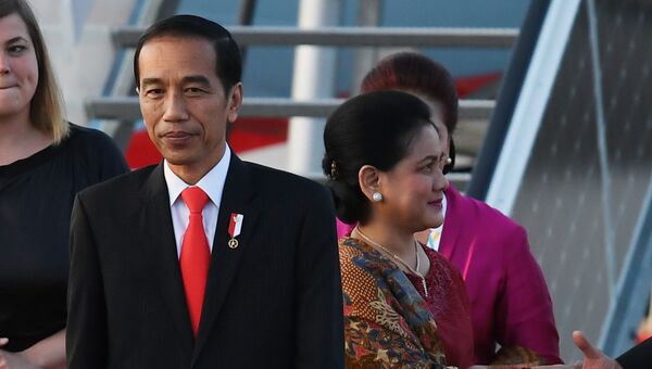 Президент Республики Индонезии Джоко Видодо с супругой Ирианой в аэропорту Гамбурга