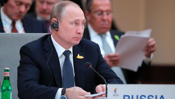 Президент РФ Владимир Путин на встрече лидеров стран БРИКС в преддверии саммита Группы двадцати G20 в Гамбурге. 7 июля 2017