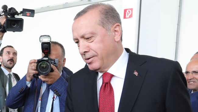 Президент Турции Реджеп Тайип Эрдоган на полях саммита лидеров Группы двадцати G20 в Гамбурге. 8 июля 2017