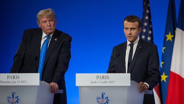 Президент США Дональд Трамп и президент Франции Эммануэль Макрон на совместной пресс-конференции в Париже. 13 июля 2017