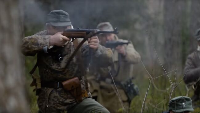 Кадр из фильма Лесные братья. Сражение за Балтию, снятый документалистами НАТО