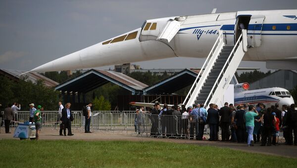 Сверхзвуковой пассажирский самолет Ту-144 на Международном авиационно-космическом салоне МАКС-2017 в Жуковском. 18 июля 2017
