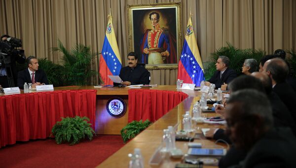 Президент Венесуэлы Николас Мадуро на заседании совета обороны страны. 18 июля 2017
