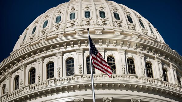 Американский флаг на здании Капитолия в Вашингтоне