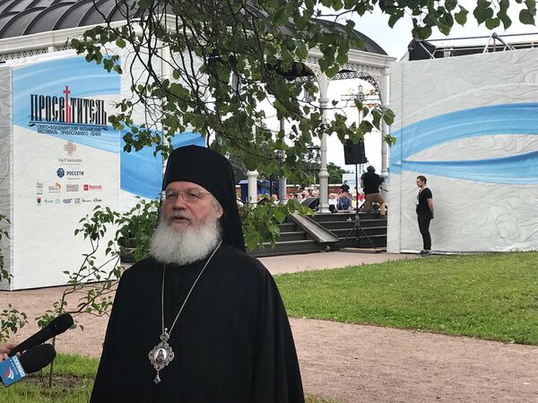 Епископ Троицкий Панкратий дает интервью перед открытием фестиваля Просветитель на Валааме