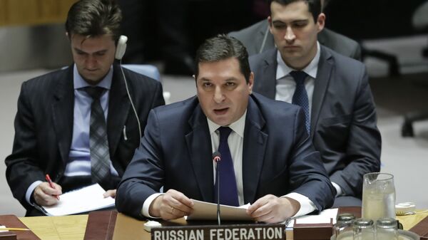 Заместитель постпреда РФ при ООН Владимир Сафронков на заседании Совбеза ООН по Северной Корее