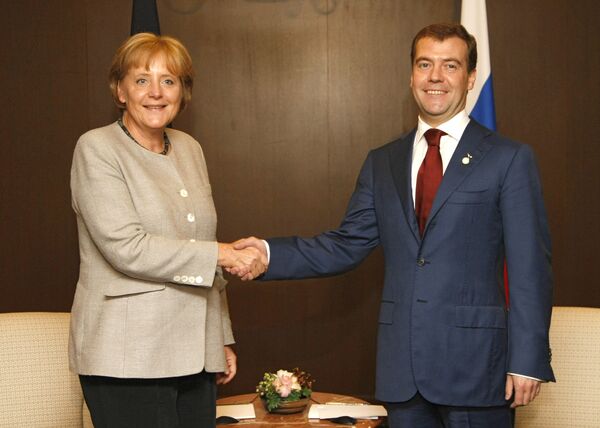 Канцлер Германии Ангела Меркель и президент России Дмитрий Медведев. Архив