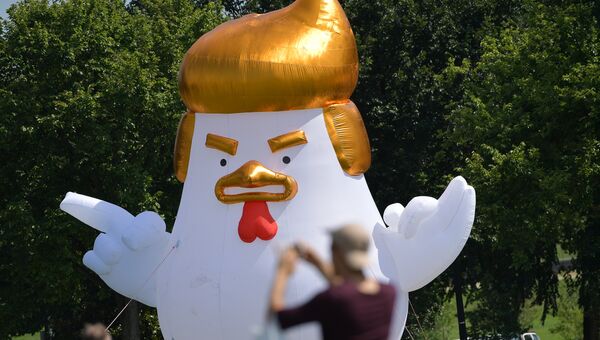 Гигантский надувной цыпленок с прической Трампа установлен у Белого дома