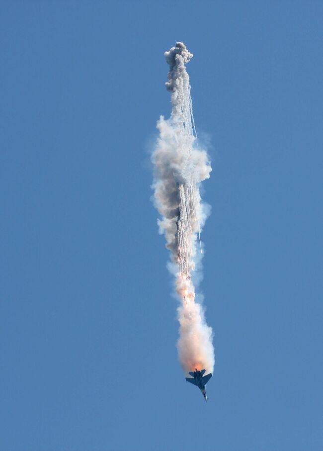 Самолет Су-27 упал близ Жуковского, столкновения не было - очевидец