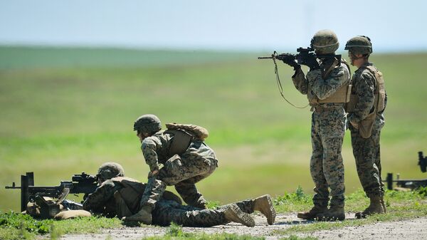 Морпехи США во время военных учений Платиновый орел в тренировочном районе Бабадаг в Румынии