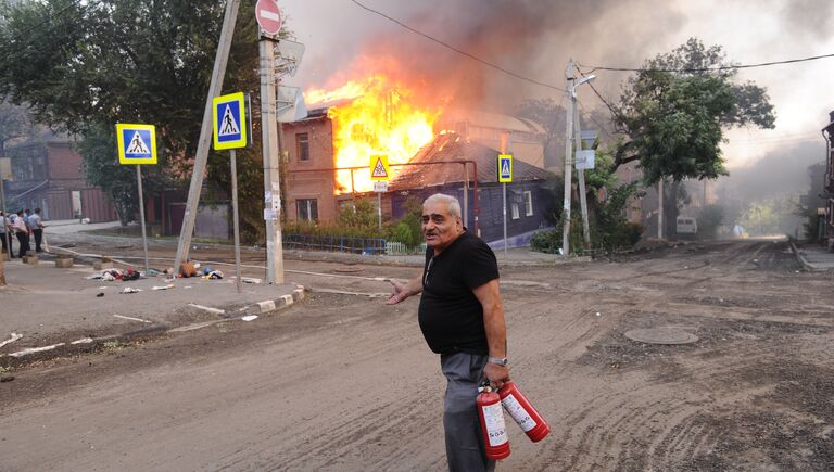 Пожар в Ростове-на-Дону в районе Театрального спуска