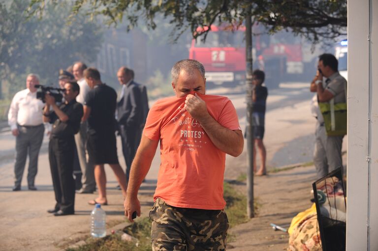 Пожар в Ростове-на-Дону в районе Театрального спуска