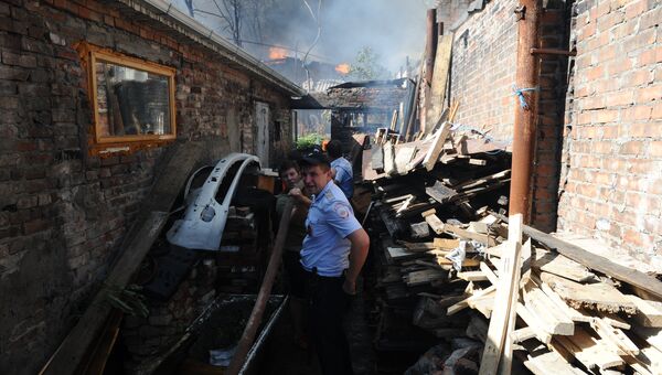 Пожар в Ростове-на-Дону в районе Театрального спуска