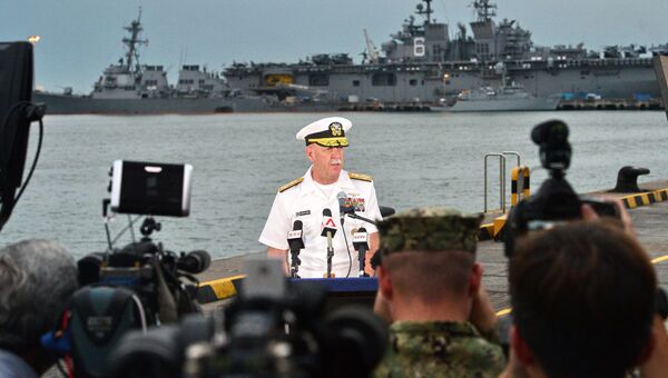 Адмирал Скотт Свифт во время пресс-конференции на военно-морской базе Чанги в Сингапуре. 22 августа 2017