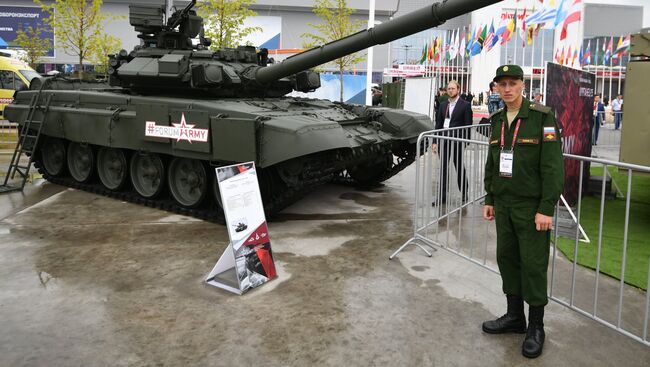 Танк Т-90А на международном военно-техническом форуме Армия-2017. 23 августа 2017