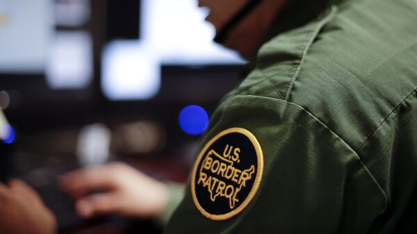 Сотрудник пограничного патруля проводит удаленного интервью для для проверки иммиграционного статуса посетителей США. Архивное фото