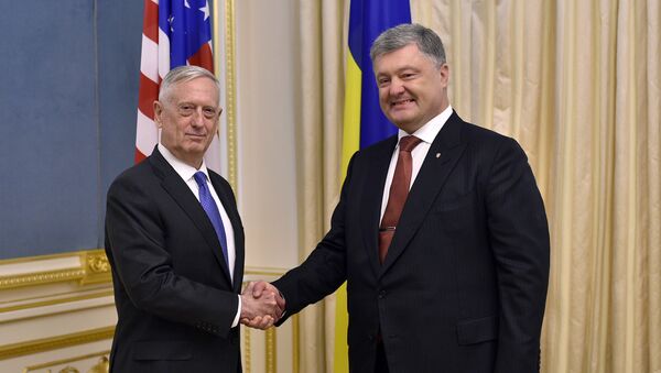 Министр обороны США Джеймс Мэттис и президент Украины Петр Порошенко и во время встречи в Киеве. 24 августа 2017