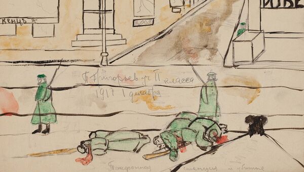 Детский рисунок Телефонная станция и убитые. Декабрь 1917 года
