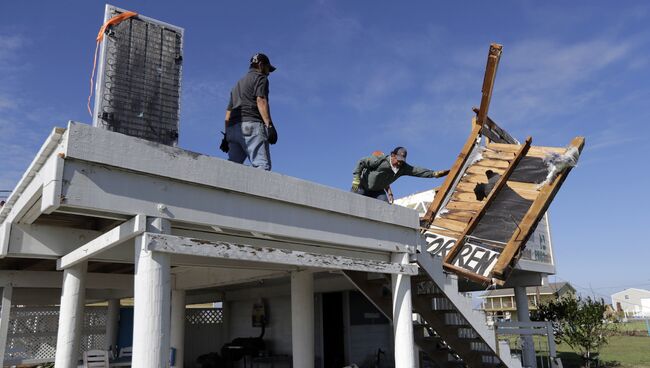 Дом, разрушеный в результате урагана Харви во вторник, 29 августа 2017 года, в Рокпорте, штат Техас