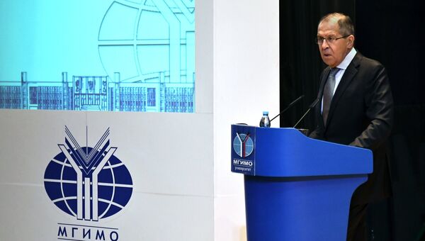 Министр иностранных дел РФ Сергей Лавров во время выступления в МГИМО. 1 сентября 2017