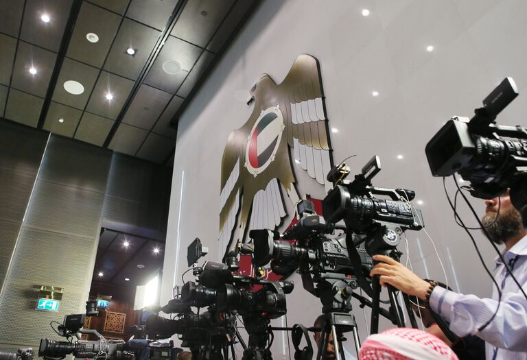 Журналисты перед началом встречи министра иностранных дел РФ Сергея Лаврова и наследного принца Абу-Даби Мухаммеда бен Заида аль Нахайяна